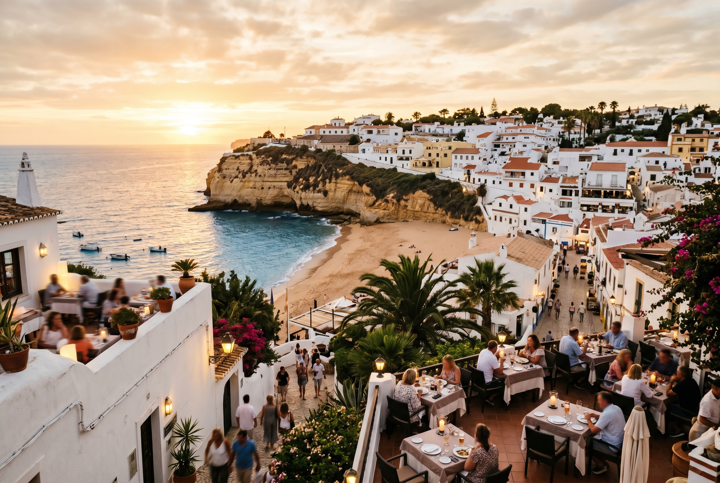 Restaurants and evening atmosphere in Carvoeiro